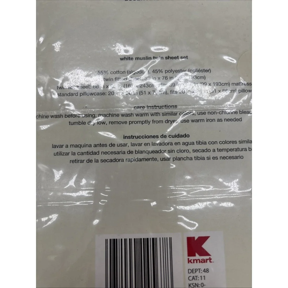 Vintage Kmart Essential Home White Twin Sheet Set Cotton Blend